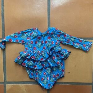 Pink Chicken Blockprint Baby Bubble with Ruffles 18-24months